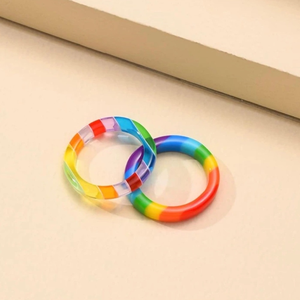 2pcs Pride Rainbow Striped Ring Set